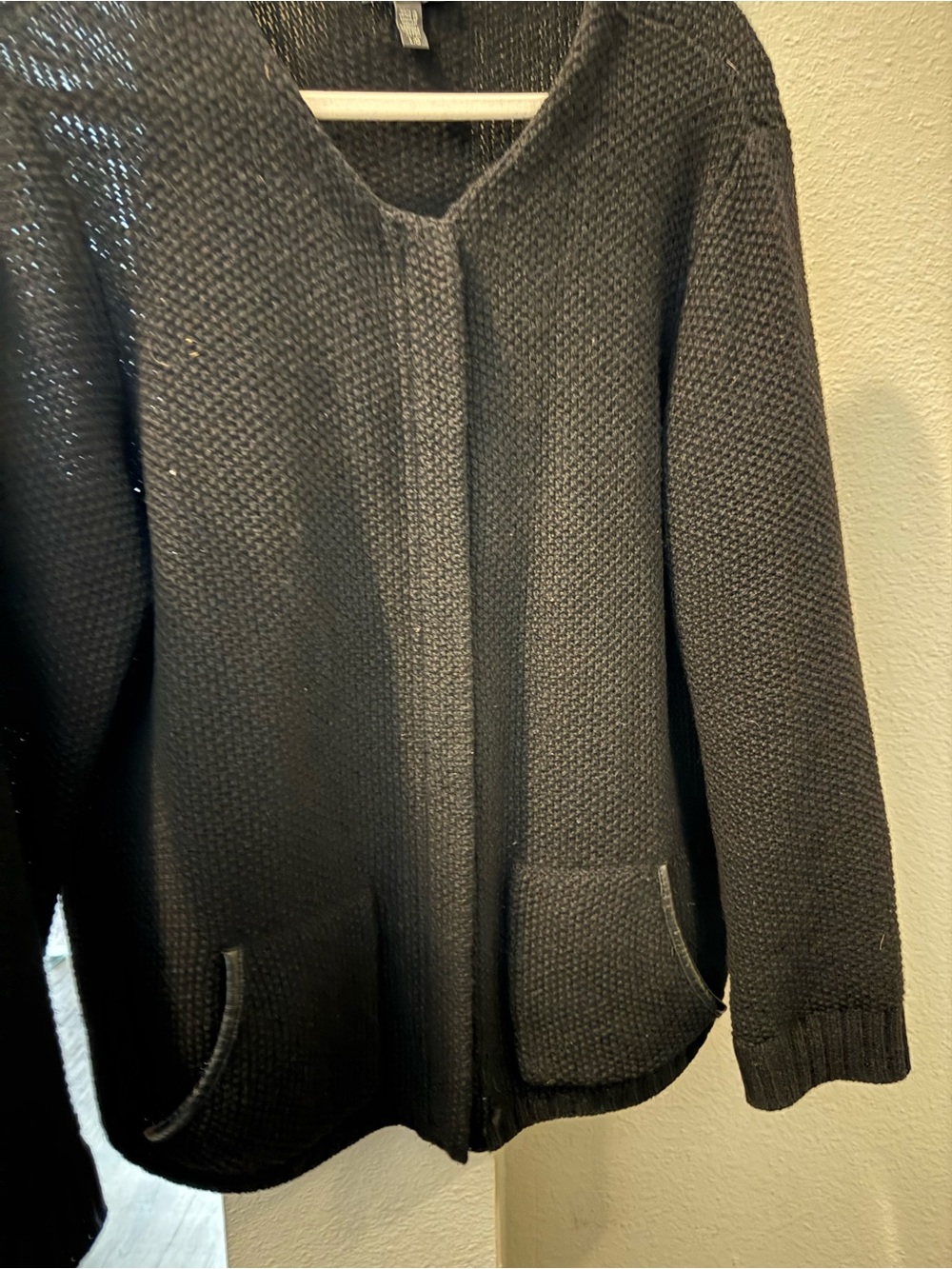 Eileen Fisher Black Knit round Neck Open-Front Sweater Jacket